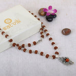 5 Mukhi Rudraksha Mala with Silver-Toned Sumeru Pendant