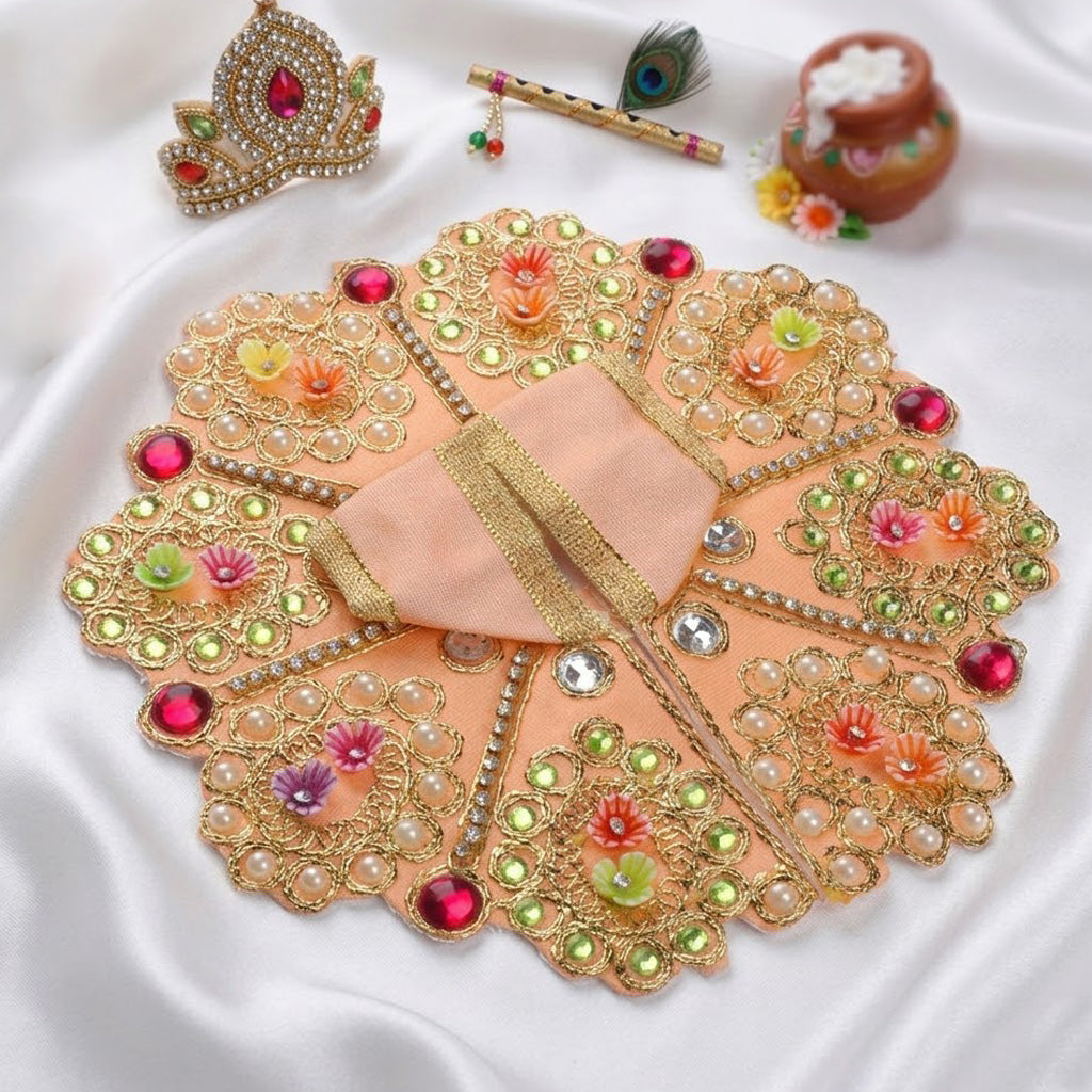 Size 2 3D Floral Accents & Pearl Work Laddu Gopal Dress