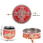 11 Pc Elegant Red Embroidery Karwa Chauth Thali Set