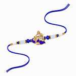 Royal Blue Crystal and Gold Accent Shree Charm Rakhi