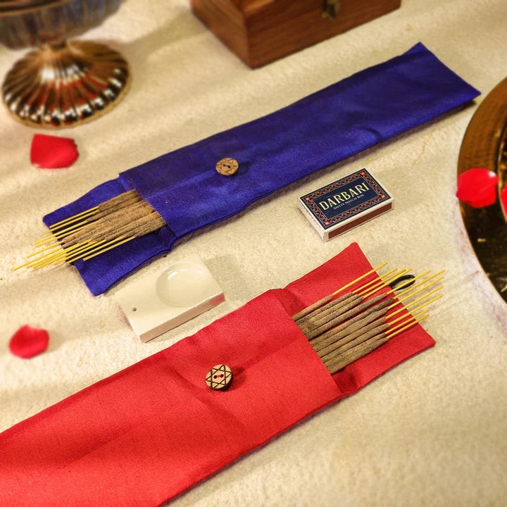 Darbari incense sticks with red and blue fragrance variants