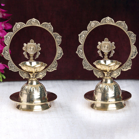 Brass Mor Kiran with Chakra Diya and Shankh Diya Pair for Pooja and Home Temple. India’s Largest Puja Accessories Brand- www.satvikstore.in