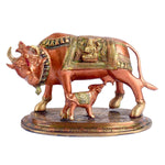 6.7 inch antique brass Kamdhenu cow with calf idol, symbolizing prosperity, wealth, and divine blessings. India’s Largest Brass Idols Brand - www.satvikstore.in
