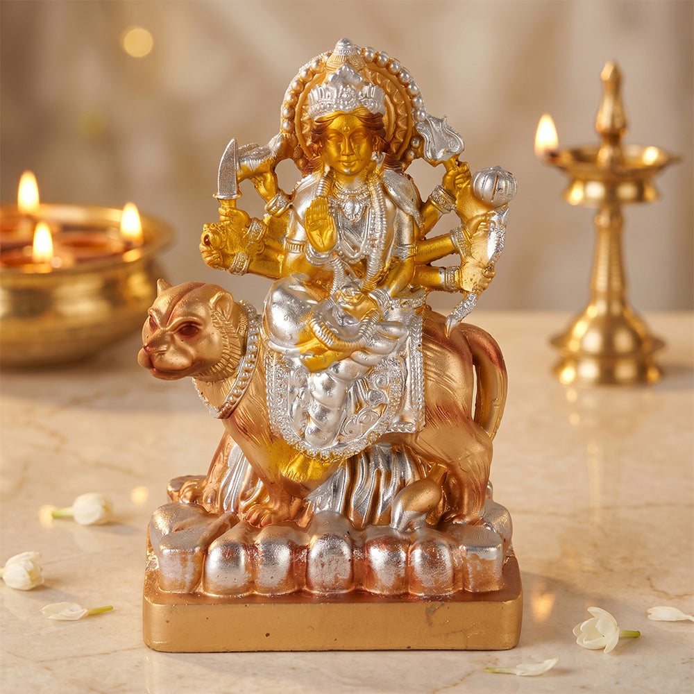 Premium Metallic Silver & Gold Maa Durga Idol Statue