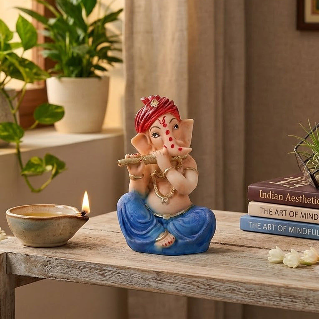 Vibrant Hand-Crafted Royal Blue Dhoti Resin Ganesha Statue