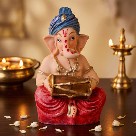 Hand-Painted Blue Turban Resin Ganesh Statue