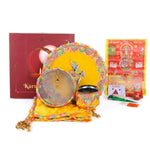 11 Pc Yellow Embroidery Karwa Chauth Thali Set