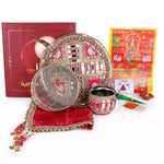 11 Pc Pink Embroidery Karwa Chauth Thali Set