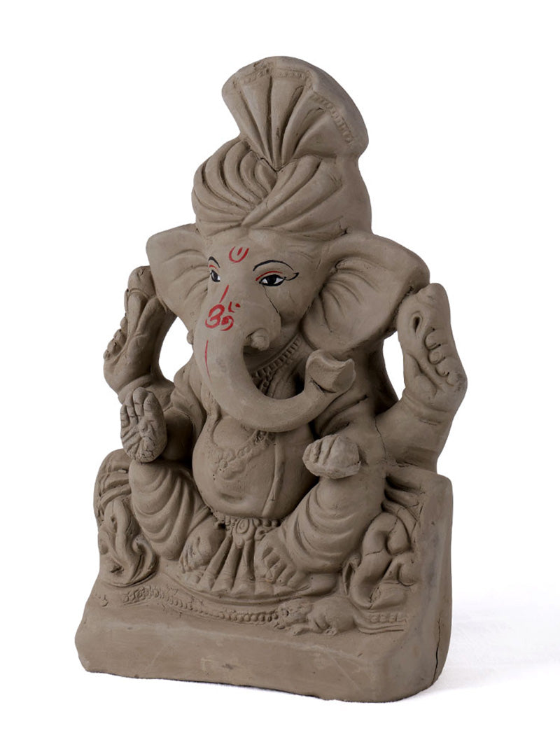 8 Inch Natural Clay Eco Friendly Ganesha Idol