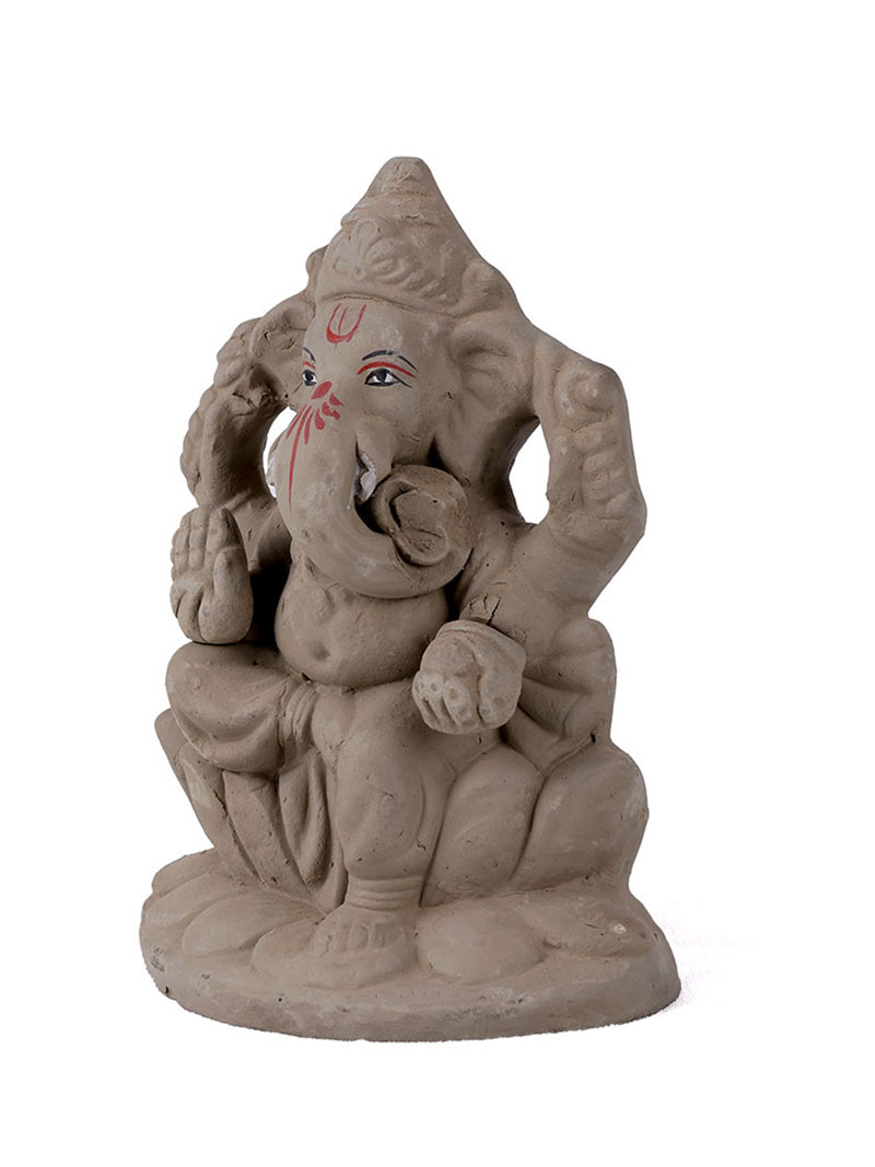 6 Inch Natural Eco Friendly Ganesha Idol Seated on Lotus Base