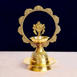7.5 Inch Embossed Shankh Morkiran Brass Diya