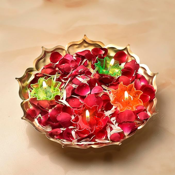 Metal Lotus Shape Urli for Decor With Floating Diya (Pack of 3)