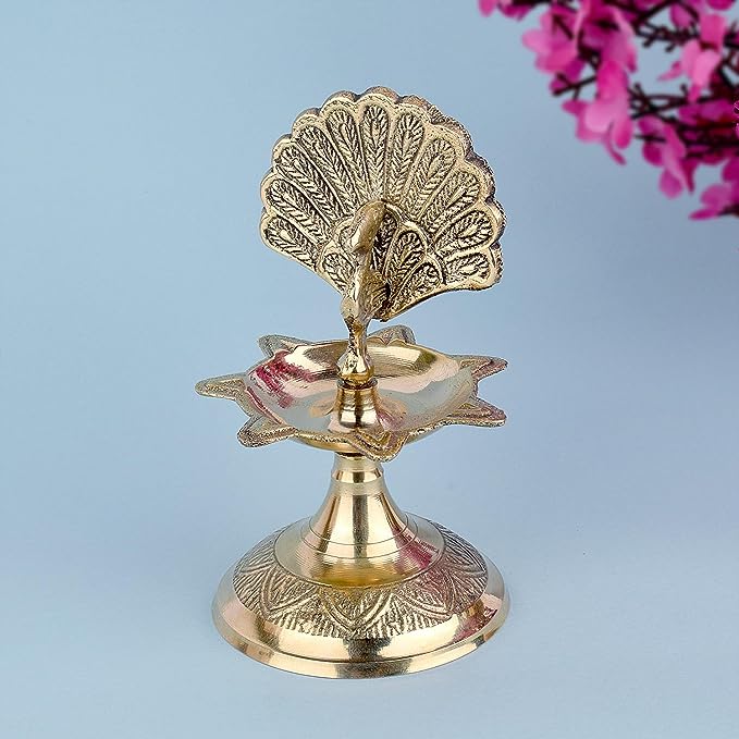 Handcrafted Brass Flying Peacock Kerala Samai Deepam Puja Diya