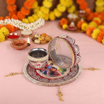 11 Pc Maroon Embroidery Karwa Chauth Thali Set