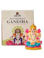 4 Inch Eco Friendly Ganesha Idol with Pink Lotuses & Golden Mukut