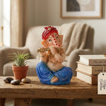 Vibrant Hand-Crafted Royal Blue Dhoti Resin Ganesha Statue
