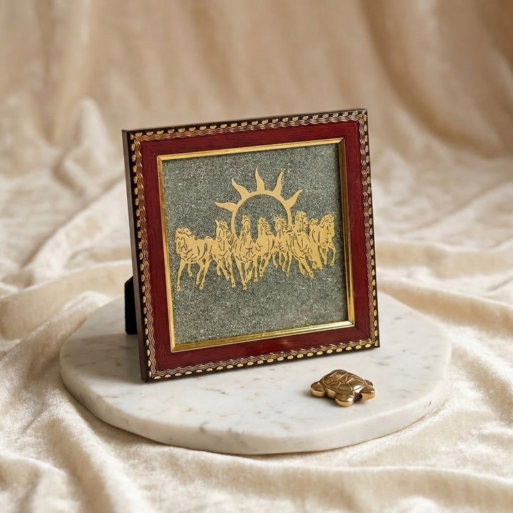 7 Horses Pyrite Frame and Golden Pyrite Tortoise Combo for Wealth and Prosperity for Home and Office India’s Largest Puja Accessories Brand- www.satvikstore.in