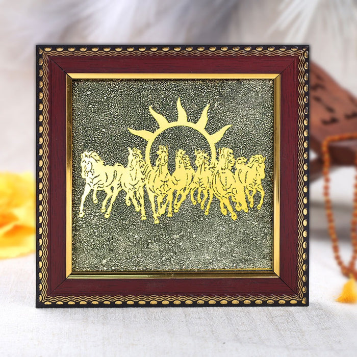 7 horses raw pyrite crystal frame for wealth and vastu benefits. India’s Largest Puja Accessories Brand- www.satvikstore.in
