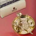 7 Piece Brass Laxmi Ganesh Pooja Thali Set (9 Inch) Design 3. Ideal for Diwali, Lakshmi Pooja, daily rituals, and gifting for prosperity and blessings - Satvikstore.in
