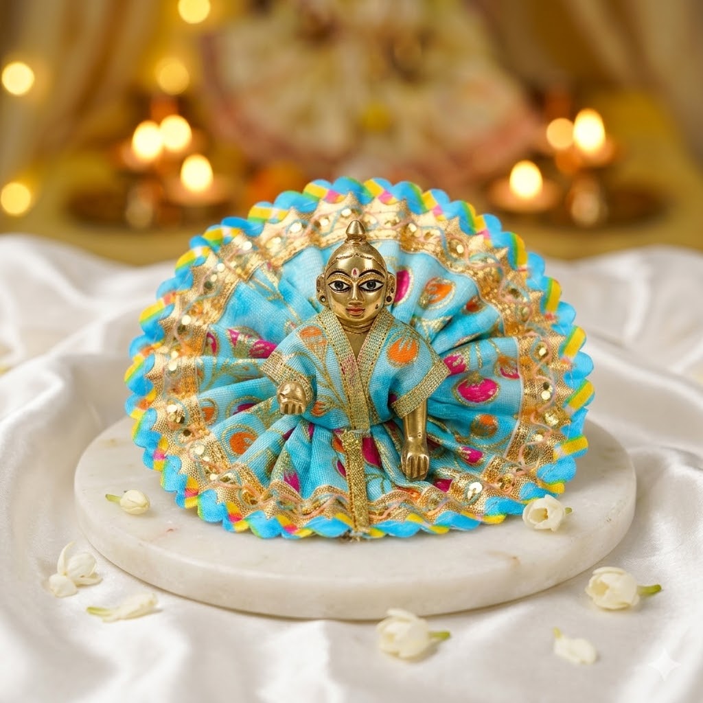 Size No.2 Printed Fabric Zari Work Laddu Gopal Dress