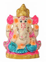 4 Inch Eco Friendly Ganesha Idol with Pink Lotuses & Golden Mukut