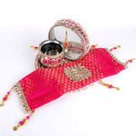 11 Pc Pink Embroidery Karwa Chauth Thali Set