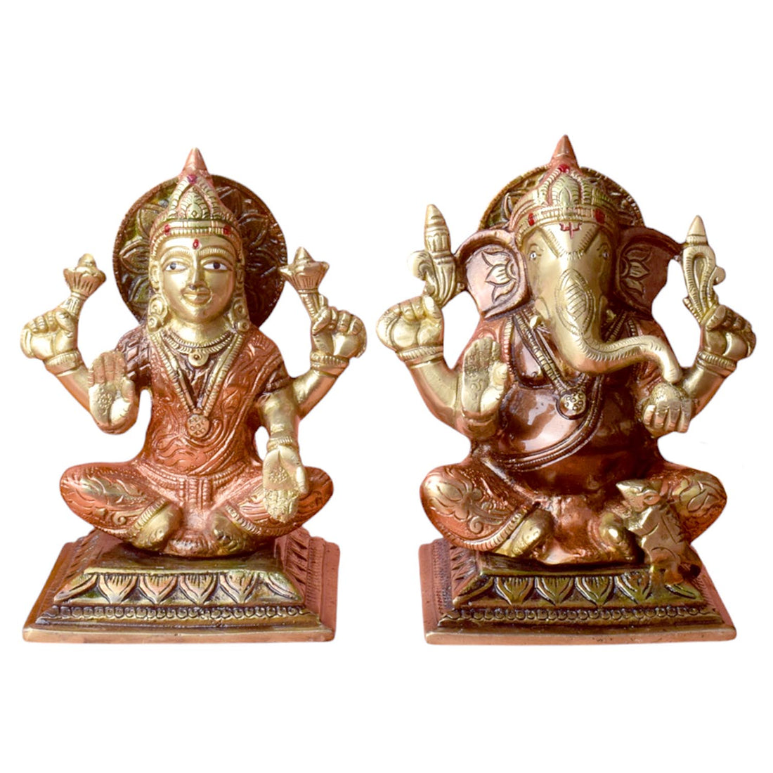 6.1 Inch Brass Lakshmi Ganesha Idol – Divine Blessing