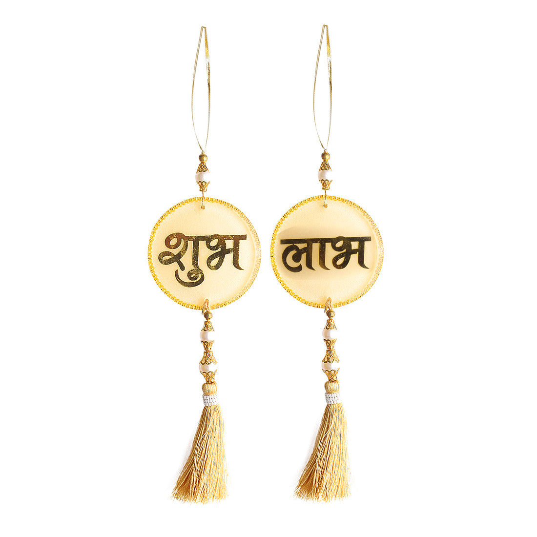 Resin Shubh Labh With Tassels Latkans 1Pair For Wall Decoration