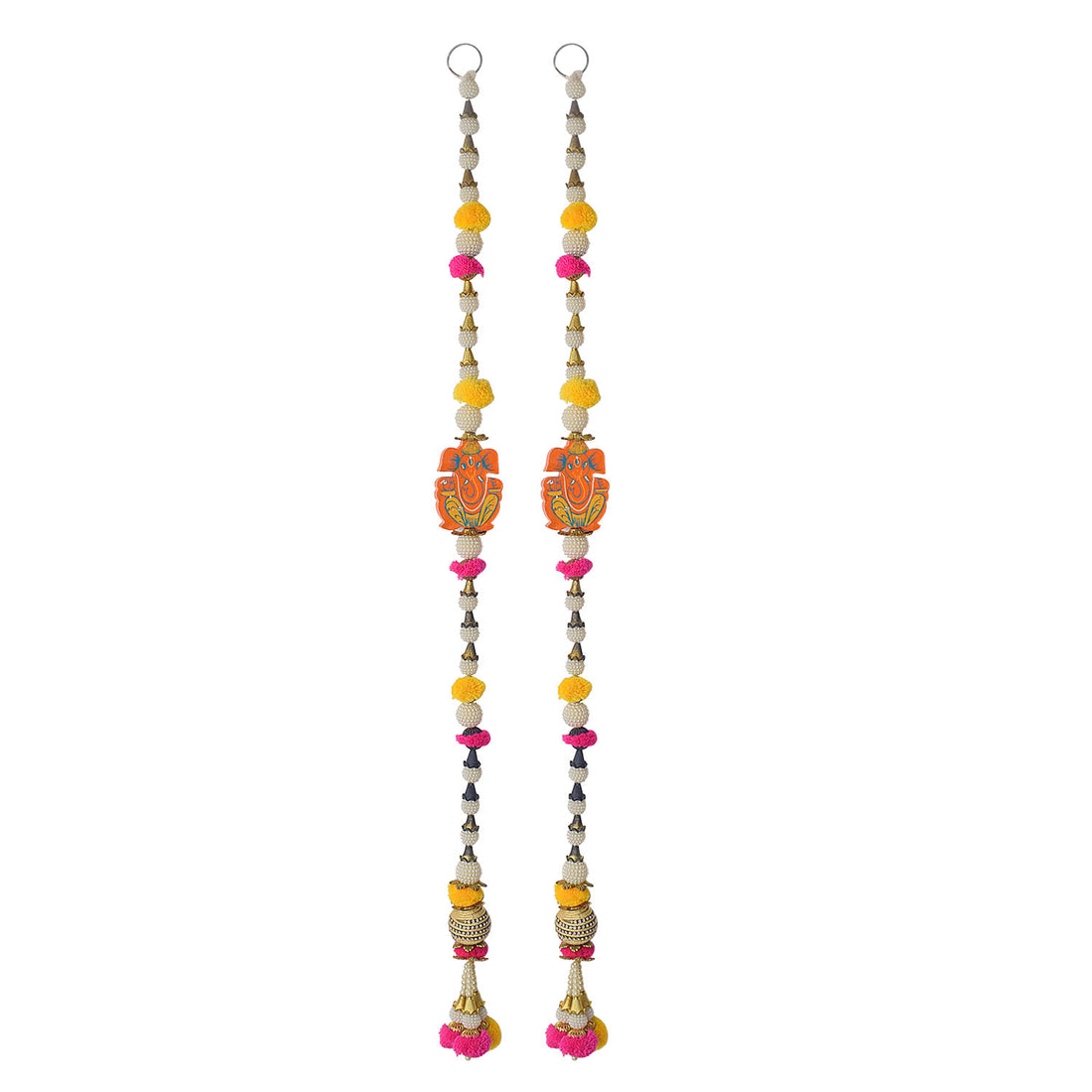 Vibrant Pom Pom Ganesha Latkan Pair – Traditional Door Hanging Set