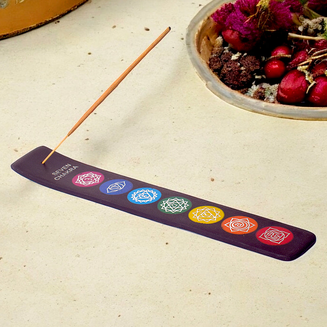 Black Seven Chakra Incense Holder Plate for Meditation and Spiritual Decor