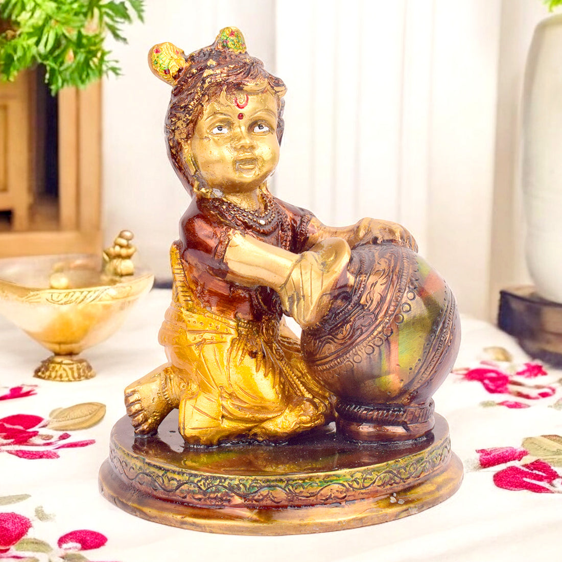 5.5 Inch Handcrafted Brass Bal Gopal Makhan Chor Statue