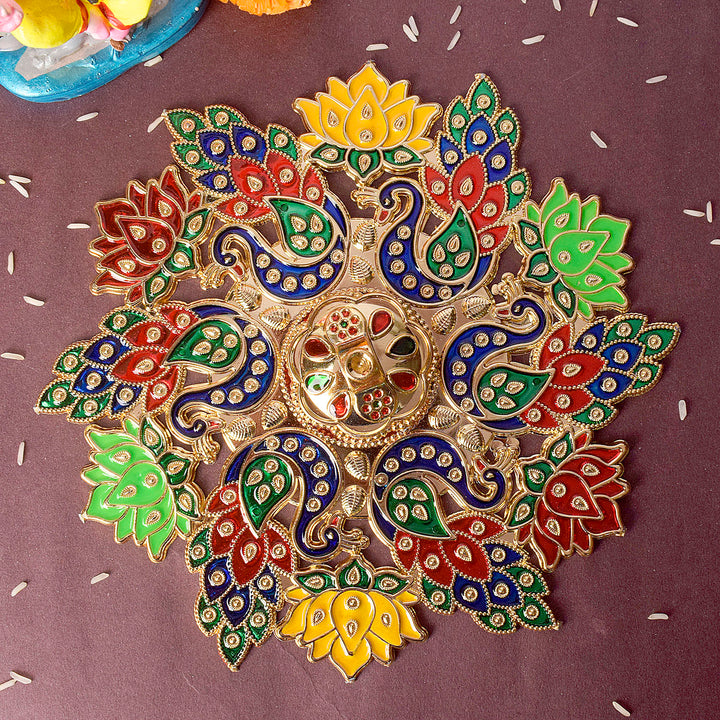 Beautiful peacock and flower design kumkum container crafted for traditional pooja rituals. India’s Largest Pooja Accessories Brand – www.satvikstore.in