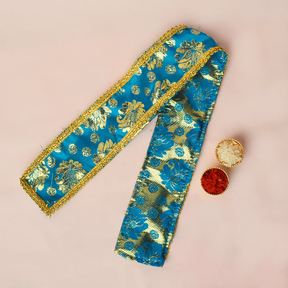 Blue and golden designer Patka/Dupatta | India’s Largest Pooja Accessories Brand – www.satvikstore.in
