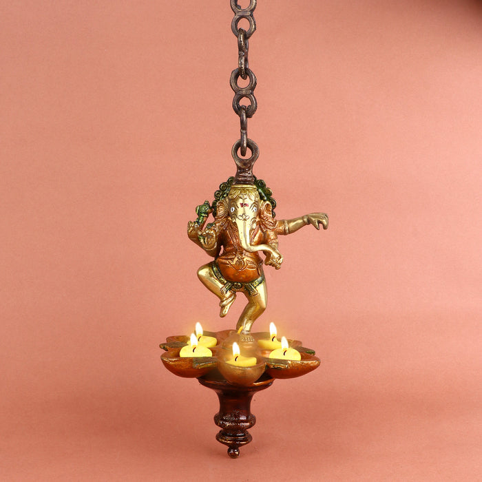 Brass Dancing Ganesha Panchmukhi Hanging Diya | No.1 Brass Idol Store www.satvikstore.in 