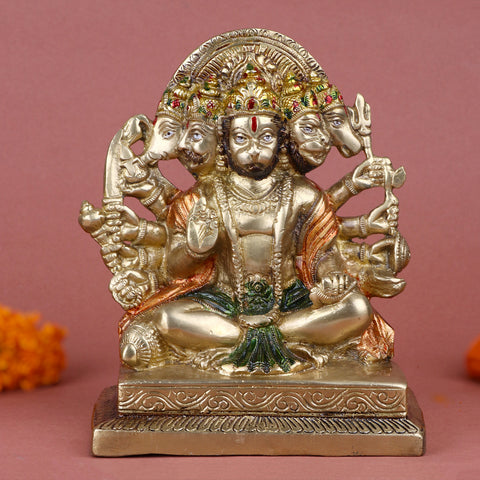 6.5 Inch Alluring Panchmukhi Hanuman Dhyan Mudra Idol in Brass – Intricately Crafted Five-Faced Hanuman Statue in Meditative Pose, Protection for Home Temple or Spiritual Decor. No.1 Brass Idol Store www.satvikstore.in 