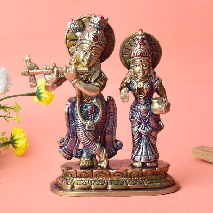 6.7 Inch Sacred Radha Krishna Idol – Beautifully Handcrafted Brass Statue Depicting Radha and Krishna in a Loving Embrace, Symbolizing Eternal Love, Devotion, and Harmony for Home Temple and Spiritual Decor. No.1 Brass Idol Store www.satvikstore.in 