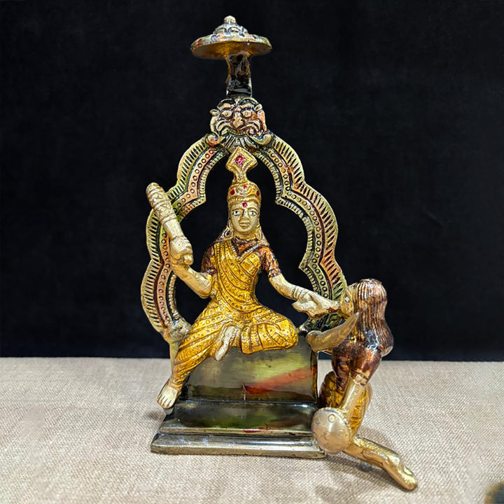7.5 Inch Brass Baglamukhi Mata Idol showcasing the goddess of strength and victory in a detailed handcrafted form — ideal for worship, protection, and temple décor. No.1 Brass Idol Store www.satvikstore.in 
