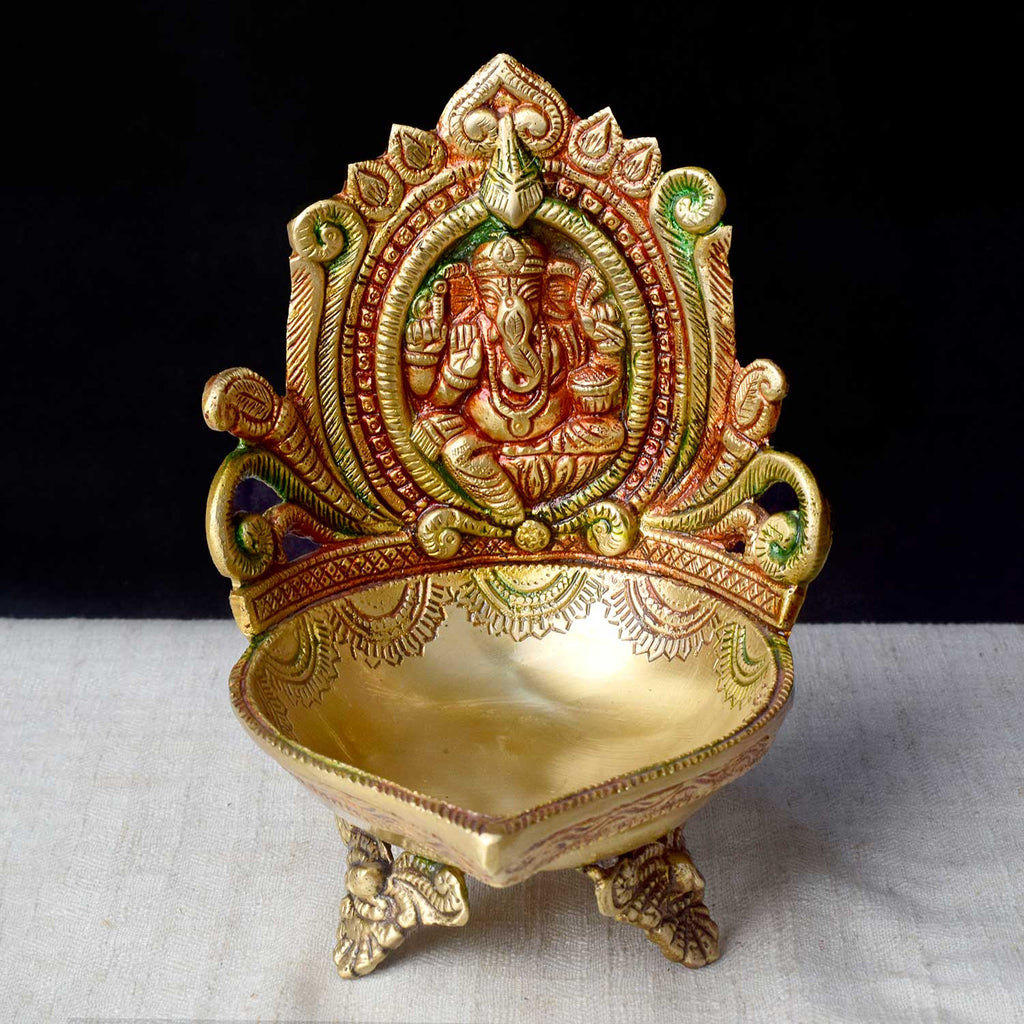 7.1 Inch Brass Ganesh Diya – Exquisitely Handcrafted Traditional Oil Lamp Featuring Lord Ganesha, Ideal for Daily Puja, Aarti Rituals, and Mandir Decoration. No.1 Brass Idol Store www.satvikstore.in 