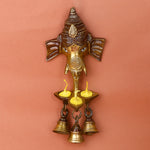 8.8 Inch Brass Ganesh Wall Hanging with attached bell and diya – beautifully handcrafted, ideal for spiritual wall décor, entrance positivity, and festive ambiance. No.1 Brass Idol Store www.satvikstore.in 
