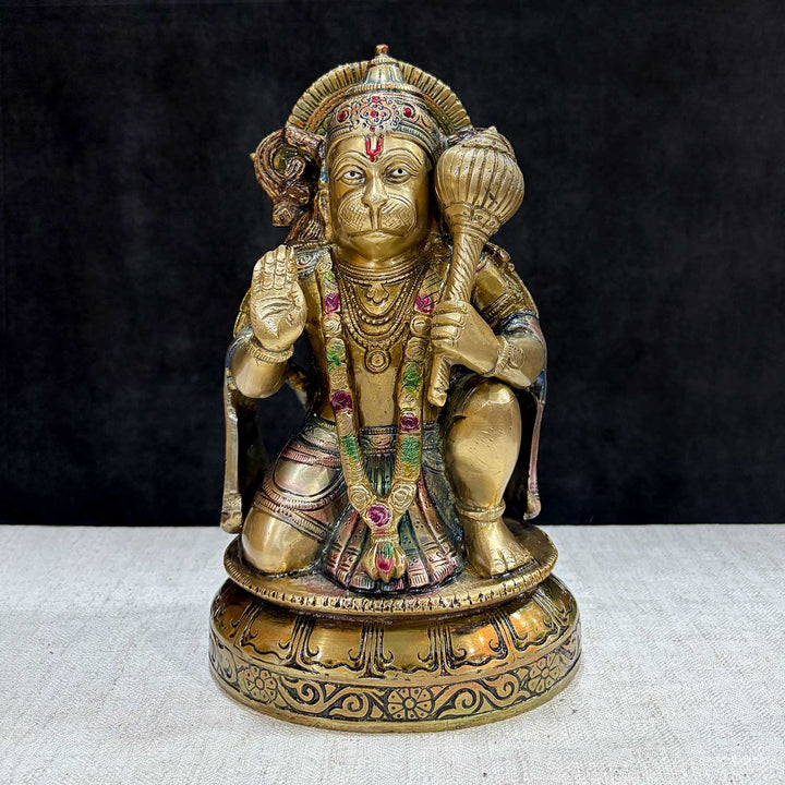 The "10.6 Inch Brass Hanuman Idol – Protector of Courage and Faith" is a stunningly detailed representation of Lord Hanuman, the embodiment of strength, devotion, and unwavering courage. India's Largest Puja Accessories Brand - Satvik No. 1 Brass Idol Collection 