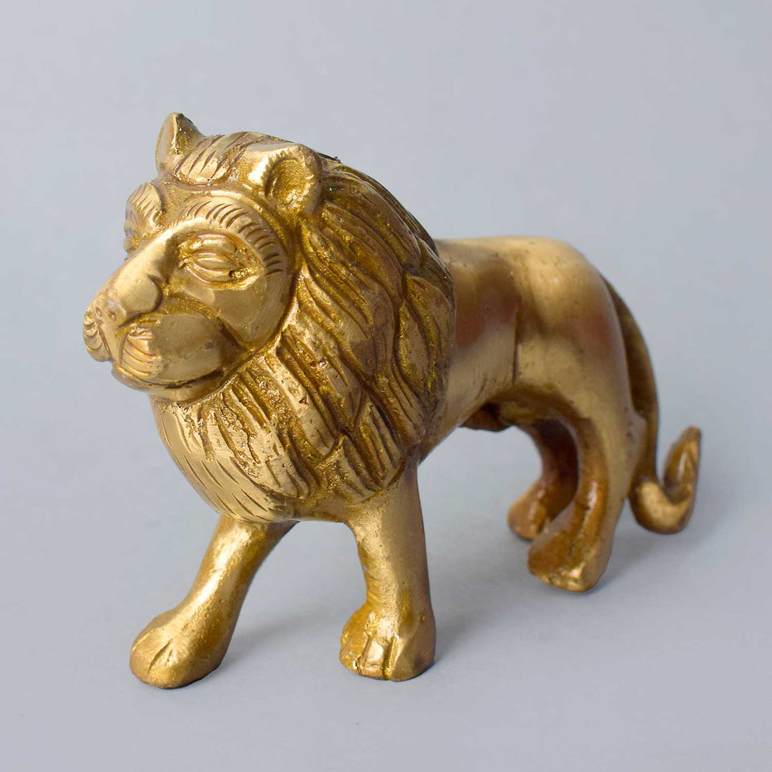 3 Inch Handcrafted Brass Lion Statue symbolizing strength and bravery, finely detailed with antique finish – perfect for home décor, Vastu, and gifting No.1 Brass Idol Store www.satvikstore.in 