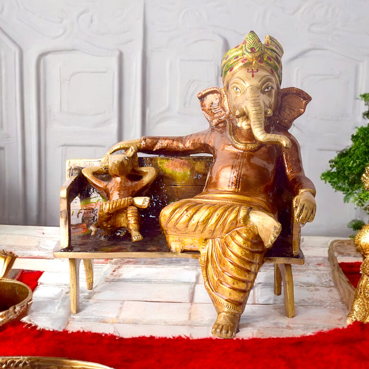 9 Inch Brass Idol of Brass Sitting Ganesha Idol. Lord Ganesh, Ganpati, is known for Blessing Good Health and Wealth, The Idol Is made from Premium Quality material for long-lasting use. Handmade product from the Artisanship of India's Craftsman Using Modern Style. India's Largest Puja Accessories Brand - Satvik