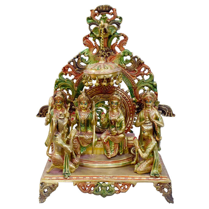 Handcrafted Brass Ram Darbar Idol Set with Glossy Finish | High-Quality Multicolor Brass Murti Featuring Lord Ram, Sita, Lakshman & Hanuman | Length 45 cm, Height 59 cm, Weight 25150 grams | Ideal for Home Mandir, Housewarming Gifts, Temple Installations & Festive Décor | India's Largest Puja Accessories Brand - Satvik No. 1 Brass Idol Collection 
