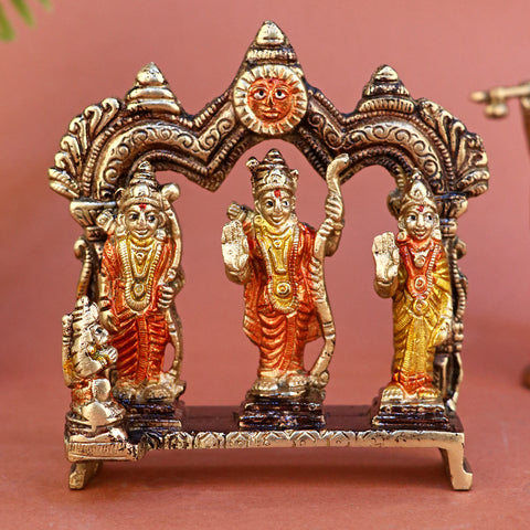 4.8 Inch Brass Small Ram Darbar Idol featuring Lord Ram, Sita, Lakshman, and Hanuman in intricate detail – perfect for temple worship, home altar, and spiritual gifting. No.1 Brass Idol Store www.satvikstore.in 