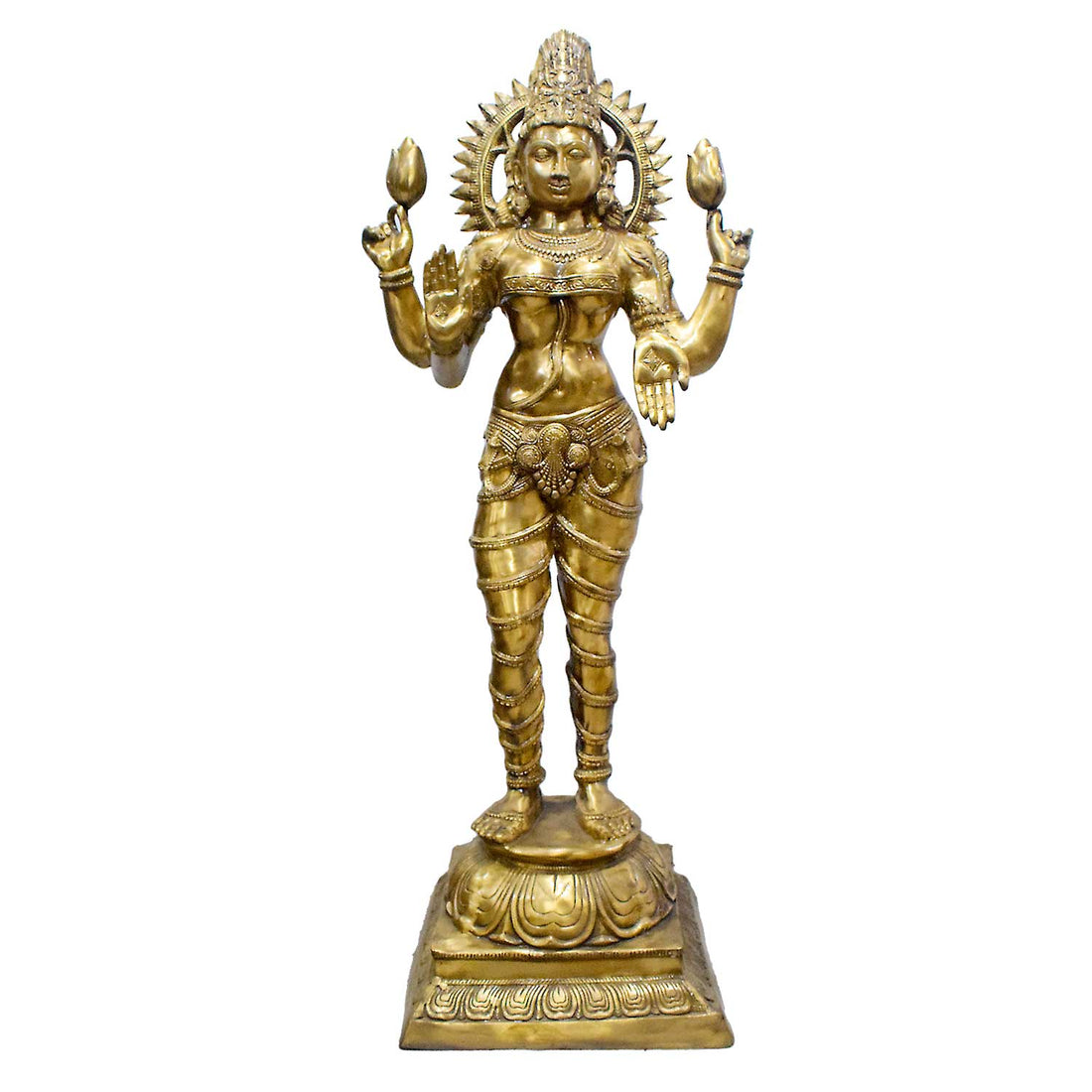 51 Inch Large Brass Standing Goddess Lakshmi Statue – Symbol of Wealth, Prosperity, and Divine Grace for Temple or Grand Home Decor. India's Largest Puja Accessories Brand - Satvik No. 1 Brass Idol Collection 

