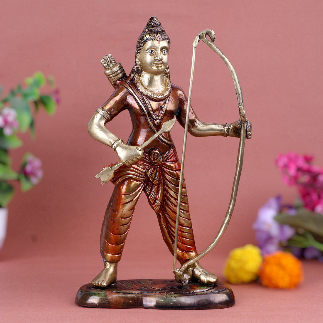 10.6 Inch Victorious Ram with Bow Brass Idol – Majestic Brass Statue of Lord Ram Standing with Bow, Symbolizing Righteousness, Courage, and Devotion, Perfect for Home Temple, Festive Decor, or Spiritual Gifting. 