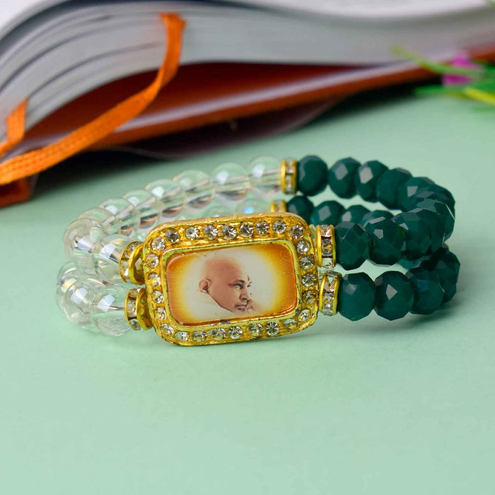 Serene Guruji Swaroop Bracelet featuring clear beads and assorted colored beads – perfect for daily wear, spiritual occasions, and gifting. India’s Largest Pooja Accessories Brand – www.satvikstore.in