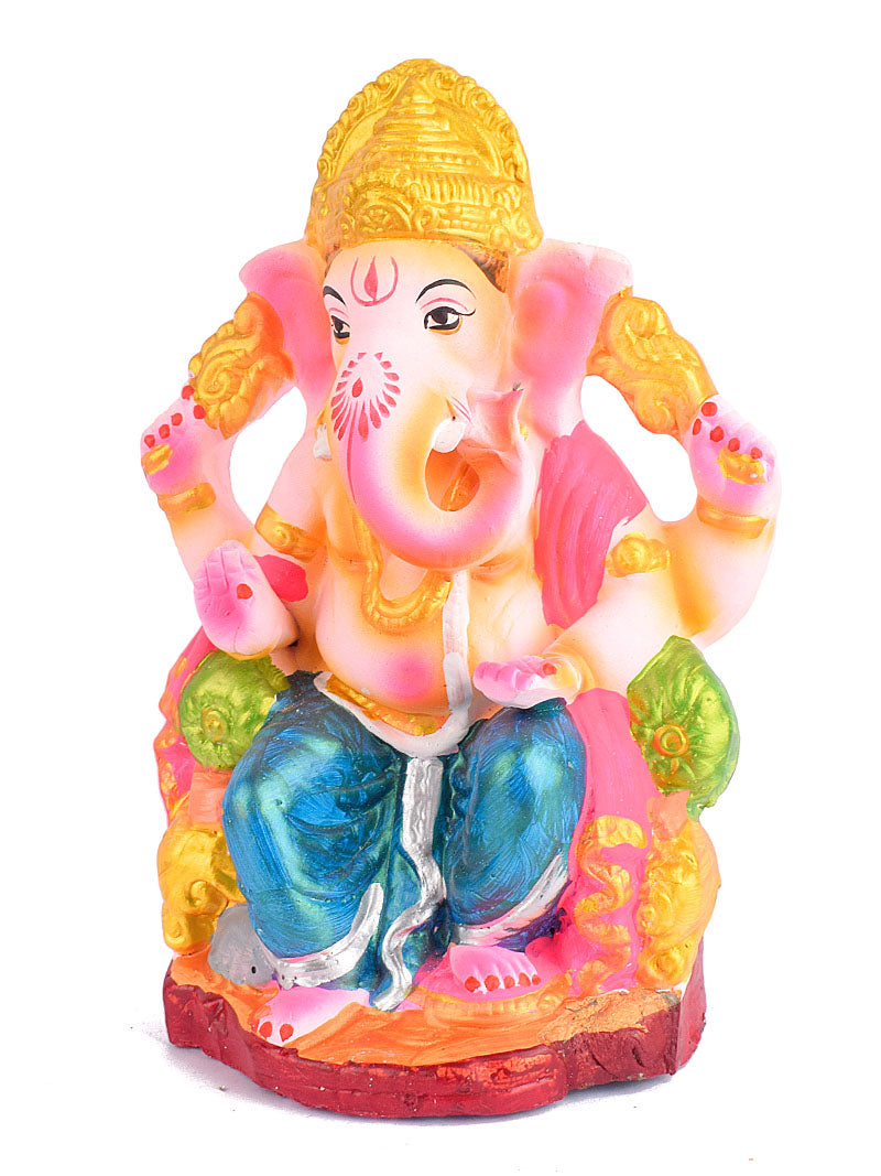 9.5 Inch Eco-Friendly Ganesh Ji Sitting on Shinghasan