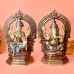 9.4 Inch Elegant Handcrafted Brass Lakshmi Ganesha Idol