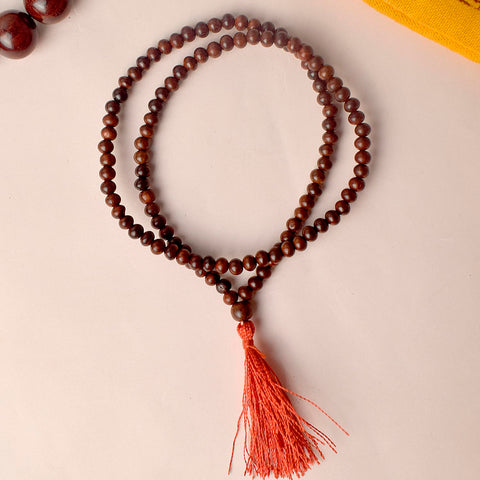 Certified 5mm 100% Original Pure Red Sandalwood Jap Mala from Andhra Pradesh, ideal for meditation, mantra chanting, and spiritual upliftment. India’s Largest Pooja Accessories Brand - www.satvikstore.in